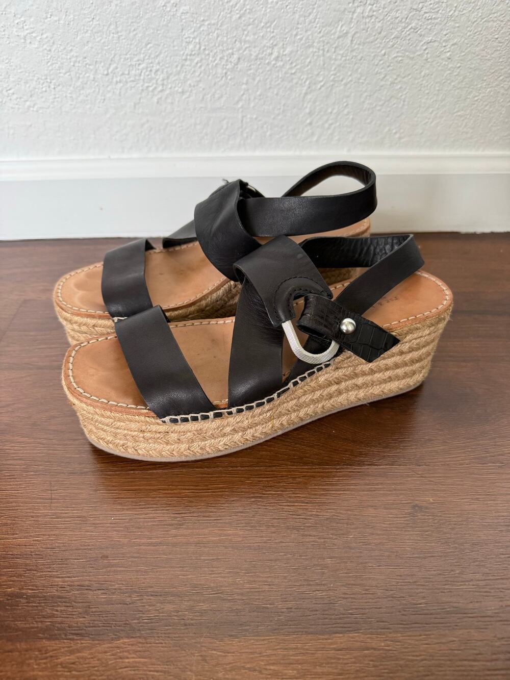 Rag & Bone August Leather Espadrille Platform Sandals Black Sz 40 (US 9.5) Beach